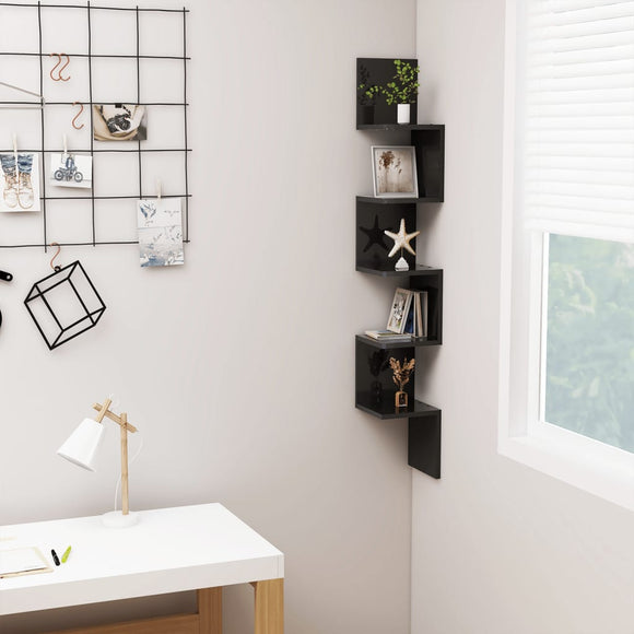 NNEVL Wall Corner Shelf High Gloss Black 20x20x127.5 cm Chipboard