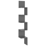 NNEVL Wall Corner Shelf High Gloss Grey 20x20x127.5 cm Chipboard