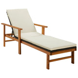 NNEVL Sun Lounger with Cushion Poly Rattan & Solid Acacia Wood Black
