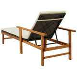 NNEVL Sun Lounger with Cushion Poly Rattan & Solid Acacia Wood Black