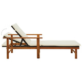 NNEVL Sun Lounger with Cushion Poly Rattan & Solid Acacia Wood Black