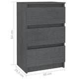 NNEVL Bedside Cabinet Grey 40x29.5x64 cm Solid Pine Wood