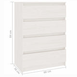 NNEVL Side Cabinet White 60x36x84 cm Solid Pinewood