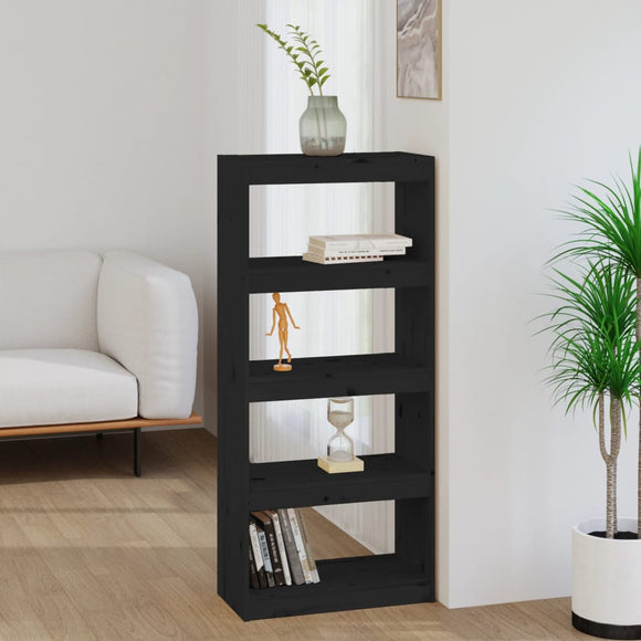 NNEVL Book Cabinet/Room Divider Black 60x30x135.5 cm Solid Wood Pine