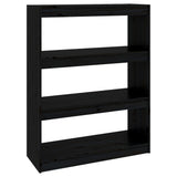 NNEVL Book Cabinet/Room Divider Black 80x30x103.5 cm Solid Wood Pine