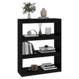 NNEVL Book Cabinet/Room Divider Black 80x30x103.5 cm Solid Wood Pine