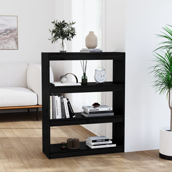 NNEVL Book Cabinet/Room Divider Black 80x30x103.5 cm Solid Wood Pine