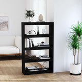 NNEVL Book Cabinet/Room Divider Black 80x30x135.5 cm Solid Wood Pine