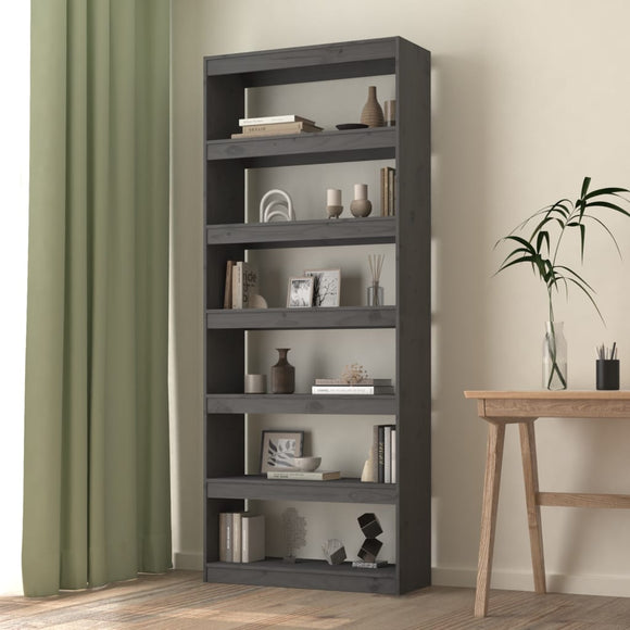 NNEVL Book Cabinet/Room Divider Grey 80x30x199.5 cm Solid Wood Pine