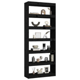 NNEVL Book Cabinet/Room Divider Black 80x30x199.5 cm Solid Wood Pine