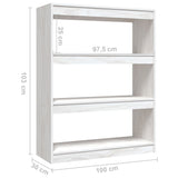NNEVL Book Cabinet/Room Divider White 100x30x103 cm Solid Pinewood