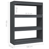 NNEVL Book Cabinet/Room Divider Grey 100x30x103 cm Solid Pinewood
