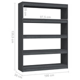 NNEVL Book Cabinet/Room Divider Grey 100x30x135.5 cm Solid Pinewood