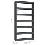 NNEVL Book Cabinet/Room Divider Grey 100x30x200 cm Solid Pinewood