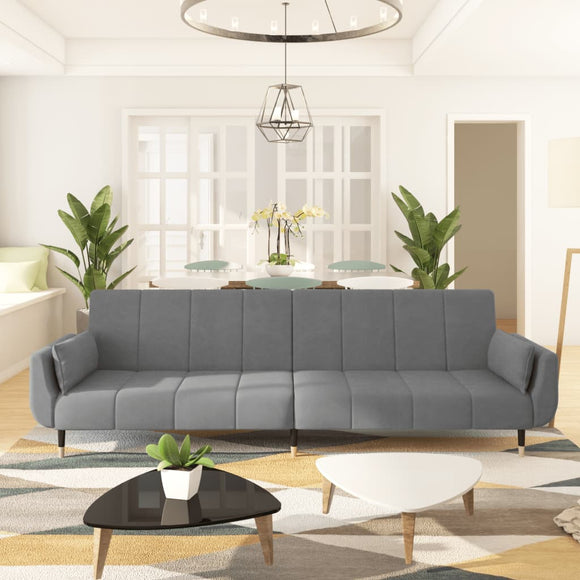 NNEVL 2-Seater Sofa Bed with Two Pillows Light Grey Velvet
