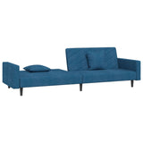 NNEVL 2-Seater Sofa Bed with Two Pillows Blue Velvet