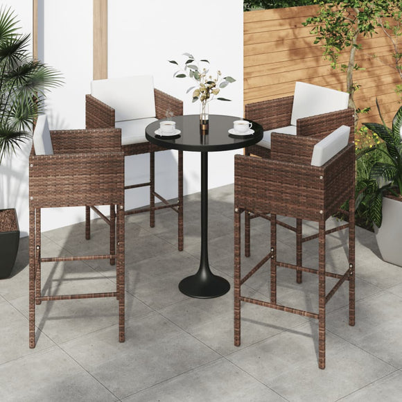 NNEVL Bar Stools 4 pcs with Cushions Brown Poly Rattan