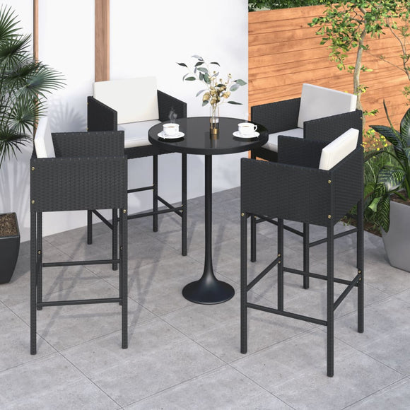 NNEVL Bar Stools 4 pcs with Cushions Black Poly Rattan