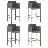 NNEVL Bar Stools 4 pcs with Cushions Grey Poly Rattan