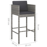 NNEVL Bar Stools 4 pcs with Cushions Grey Poly Rattan
