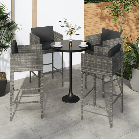 NNEVL Bar Stools 4 pcs with Cushions Grey Poly Rattan