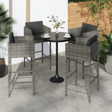 NNEVL Bar Stools 4 pcs with Cushions Grey Poly Rattan