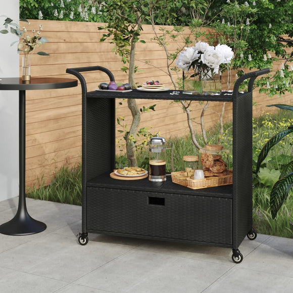 NNEVL Bar Cart with Drawer Black 100x45x97 cm Poly Rattan