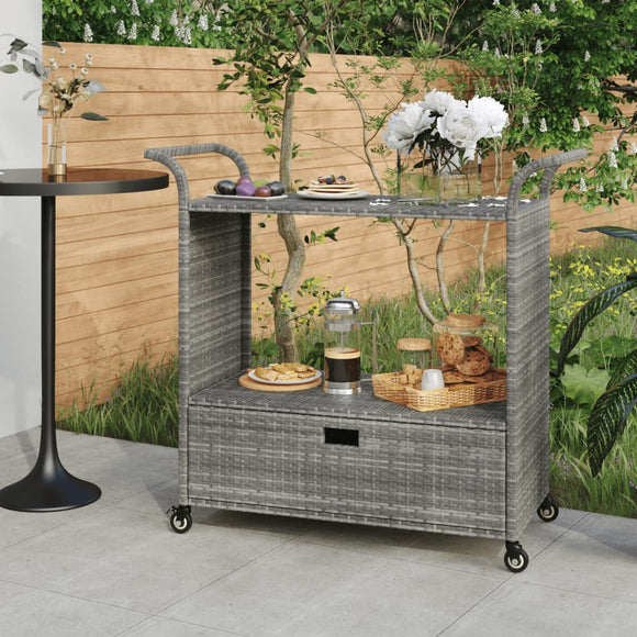 NNEVL Bar Cart with Drawer Grey 100x45x97 cm Poly Rattan