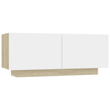 NNEVL Bedside Cabinet White and Sonoma Oak 100x35x40 cm Engineered Wood
