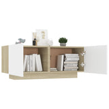 NNEVL Bedside Cabinet White and Sonoma Oak 100x35x40 cm Engineered Wood