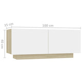 NNEVL Bedside Cabinet White and Sonoma Oak 100x35x40 cm Engineered Wood