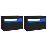 NNEVL Bedside Cabinet & LED Lights 2 pcs Black 60x35x40 cm Engineered Wood