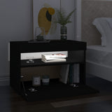 NNEVL Bedside Cabinet & LED Lights 2 pcs Black 60x35x40 cm Engineered Wood