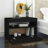 NNEVL Bedside Cabinet & LED Lights 2 pcs Black 60x35x40 cm Engineered Wood