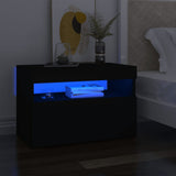 NNEVL Bedside Cabinet & LED Lights 2 pcs Black 60x35x40 cm Engineered Wood
