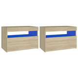 NNEVL Bedside Cabinet & LED Lights 2 pcs Sonoma Oak 60x35x40 cm