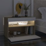 NNEVL Bedside Cabinet & LED Lights 2 pcs White and Sonoma Oak 60x35x40 cm
