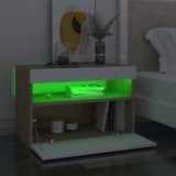 NNEVL Bedside Cabinet & LED Lights 2 pcs White and Sonoma Oak 60x35x40 cm