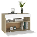 NNEVL Bedside Cabinet & LED Lights 2 pcs White and Sonoma Oak 60x35x40 cm