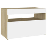 NNEVL Bedside Cabinet & LED Lights 2 pcs White and Sonoma Oak 60x35x40 cm