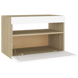 NNEVL Bedside Cabinet & LED Lights 2 pcs White and Sonoma Oak 60x35x40 cm