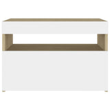 NNEVL Bedside Cabinet & LED Lights 2 pcs White and Sonoma Oak 60x35x40 cm