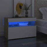 NNEVL Bedside Cabinet & LED Lights 2 pcs White and Sonoma Oak 60x35x40 cm