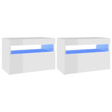 NNEVL Bedside Cabinet & LED Lights 2 pcs High Gloss White 60x35x40 cm