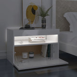 NNEVL Bedside Cabinet & LED Lights 2 pcs High Gloss White 60x35x40 cm