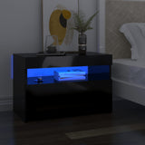 NNEVL Bedside Cabinet & LED Lights High Gloss Black 60x35x40 cm