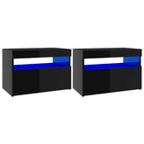 NNEVL Bedside Cabinet & LED Lights 2 pcs High Gloss Black 60x35x40 cm