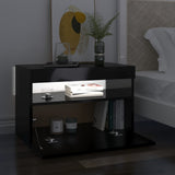 NNEVL Bedside Cabinet & LED Lights 2 pcs High Gloss Black 60x35x40 cm
