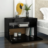 NNEVL Bedside Cabinet & LED Lights 2 pcs High Gloss Black 60x35x40 cm