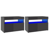 NNEVL Bedside Cabinet & LED Lights 2 pcs HIgh Gloss Grey 60x35x40 cm